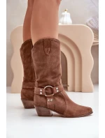 Semišové Kozačky Dámské Do  Hnědé model 21680048 - Zazoo