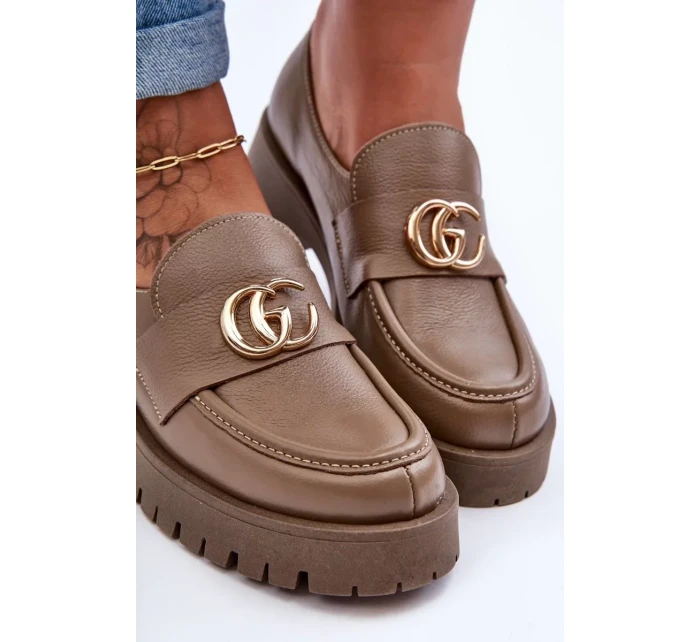 Dámské kožené polobotky s ozdobou tmavě béžové Rosefalls Dámské kožené polobotky s ozdobou tmavě béžové Rosefalls