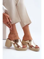 Zazoo Kožené pantofle na bloku, zlaté Zazoo Kožené pantofle na bloku, zlaté