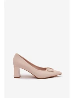 Dámské lodičky na širokém podpatku s ozdobnou sponou Seriva – béžové