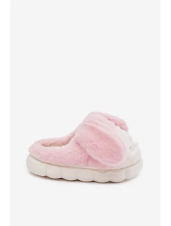 Dětské chlupaté bačkory – růžové s králíčky Farnise