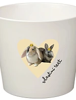 Bílý keramický květináč s výřezem fotky na podkladu - malý