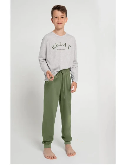 Chlapecké pyžamo  Světle béžová s tmavě zelenou - Taro model 19375517