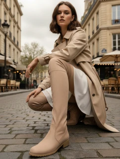 Dámské semišové béžové kozačky FashionStreet ZY1332