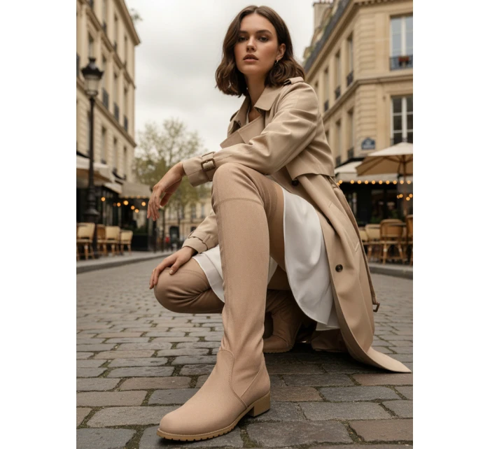 Dámské semišové béžové kozačky FashionStreet ZY1332 Dámské semišové béžové kozačky FashionStreet ZY1332