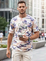 Pánské klasické tričko v kamuflážovém vzoru s potiskem, béžové, FashionStreet NX2003R