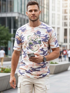Koszulka męska moro z nadrukiem beżowa model 22221824 - FashionStreet