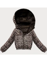 Oboustranná dámská krátká bunda v čokoládové barvě s panteřím vzorem model 21308841 - MINORITY