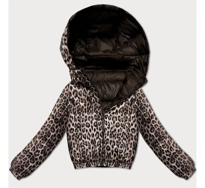 Oboustranná dámská krátká bunda v čokoládové barvě s panteřím vzorem model 21308841 - MINORITY