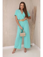 Kombinéza s ozdobným páskem v pase světle mátová Kombinéza s ozdobným páskem v pase světle mátová