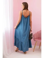 Dámské šaty na ramínka s volánem Tmavý denim