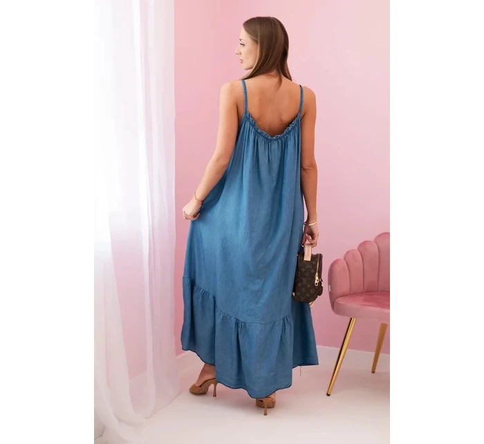 Dámské šaty na ramínka s volánem Tmavý denim