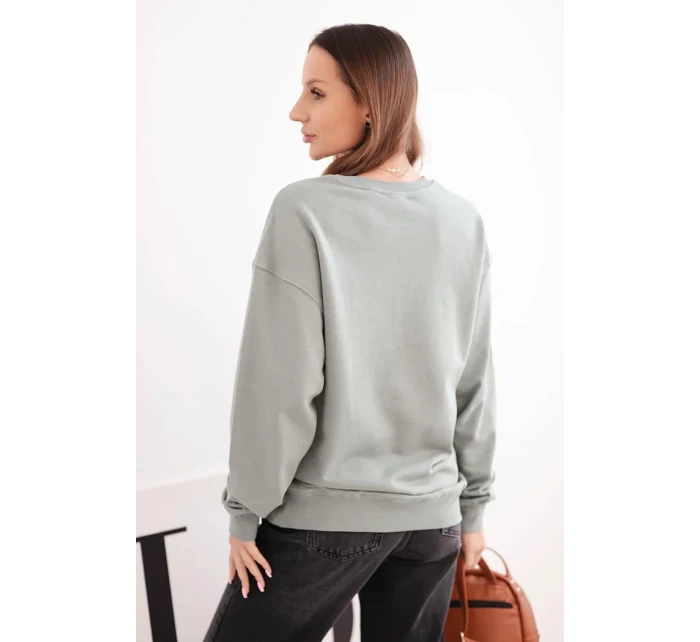 Dámská mikina z bavlny basic s kulatým výstřihem tmavě mátová