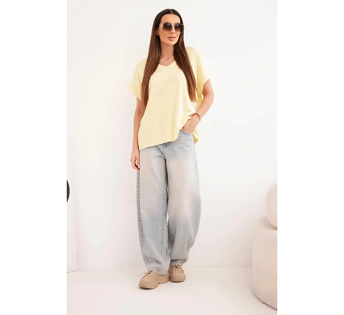 Dámská bavlněná halenka s výstřihem do V a krátkým rukávem žlutá