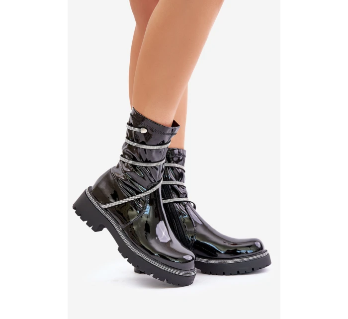 Lakované Kotníkové Boty Se Zdobením Černé Kikizelle Lakované Kotníkové Boty Se Zdobením Černé Kikizelle