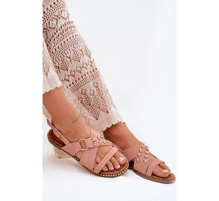 Dámské Sandály Na Plochém Podpatku Se Zlatými Růžové model 21702293 - Boto Dámské Sandály Na Plochém Podpatku Se Zlatými Růžové model 21702293 - Boto