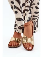 Dámské pantofle na korkové platformě se sponou zlaté model 21704235 - Boto