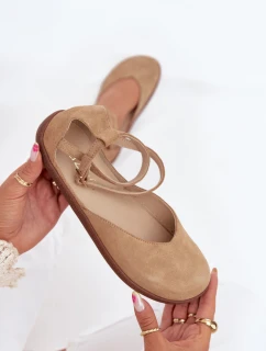 Semišové Baleríny Dámské S Pásky  Béžové model 21706966 - Zazoo