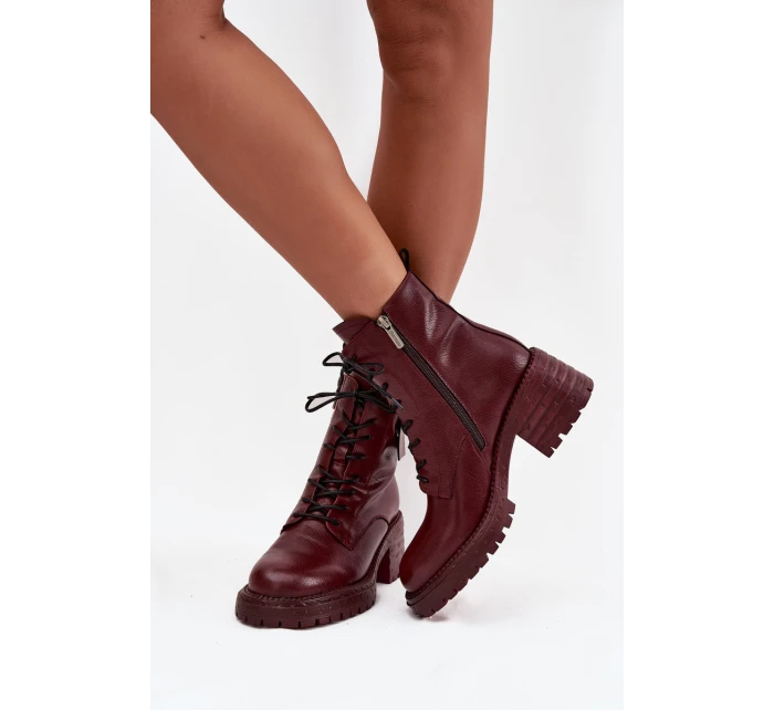 Kožené dámské workery na klíně s ozdobným detailem Artiker 57C0211 bordó