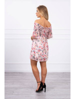 Šaty na ramena s květinovým vzorem pudrově růžové