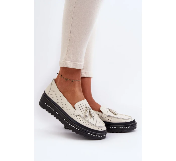 Dámské kožené mokasíny na platformě Béžová Assetnima Dámské kožené mokasíny na platformě Béžová Assetnima