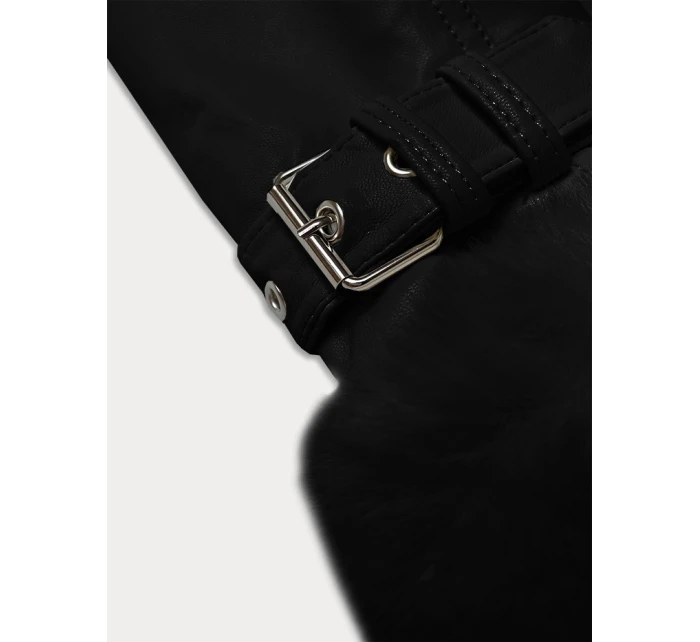 Černá kožešinová dámská bunda s prvky z eko kůže J Style (11Z8173)