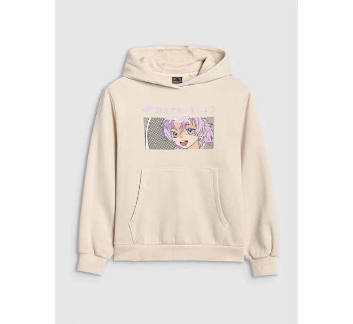 Dívčí nepruhovaná mikina s kapucí 4F 4FJRAW25TSWSF2294-11S