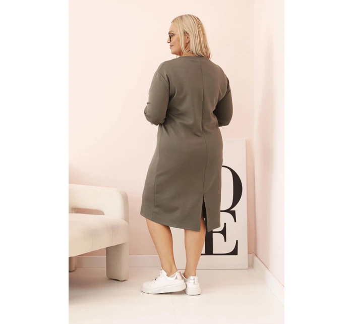 Dámská model 21884509 Plus Size máslová s výstřihem do V a rukávem khaki - K-Fashion