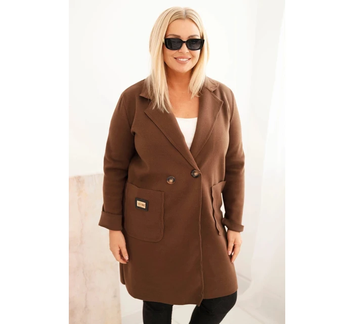 Dámský elegantní kabát Plus Size s límcem a velkými kapsami model 21468734 - K-Fashion Dámský elegantní kabát Plus Size s límcem a velkými kapsami model 21468734 - K-Fashion