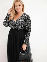 Dámské šaty Plus Size s flitry s příměsí viskózy černá+silver