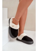 Dámské Pantofle S Kožešinou A Ozdobným Srdcem Černé Otielo