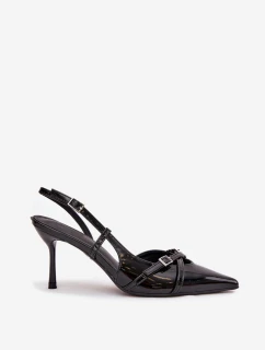Dámské lakované lodičky s odkrytou patou a pásky Ravira – černé
