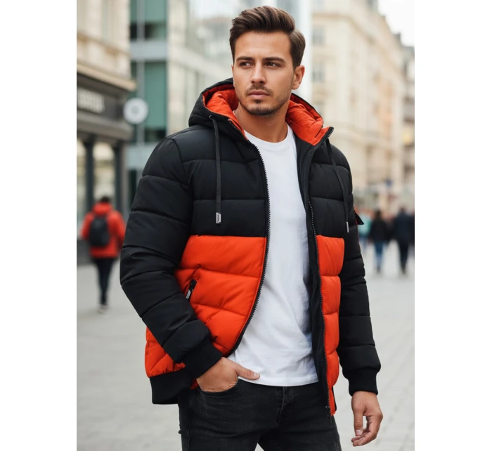 Pánská zimní bunda s kapucí oranžovo-černá FashionStreet TX5097
