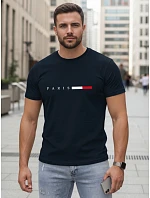 Pánské bavlněné tričko s nápisem PARIS, tmavě modré, FashionStreet NX5139R