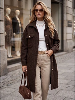 Dlouhý dámský kabát z čokoládově hnědé ovčí kožešiny FashionStreet NY0802