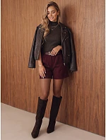 Dámské elegantní kalhoty s kostkovaným vzorem a páskem v barvě bordó – FashionStreet SY0614 Dámské elegantní kalhoty s kostkovaným vzorem a páskem v barvě bordó – FashionStreet SY0614