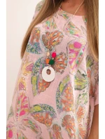 Dámská bavlněná blůza s motivem motýlů s krátkým rukávem cukrová růžová Dámská bavlněná blůza s motivem motýlů s krátkým rukávem cukrová růžová