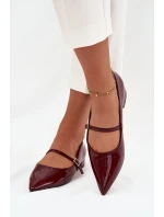 Lakované baleríny na podpatku s páskem Bordové model 21709670 - Boto