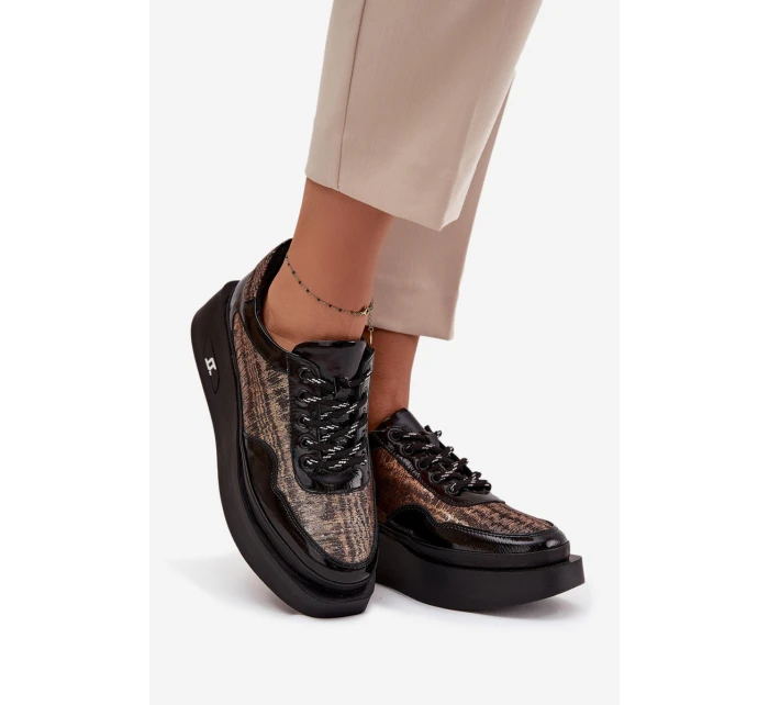 Kožené Lnáčkové Polobotky pro Ženy na Platformě Artiker 57C2044 Černé