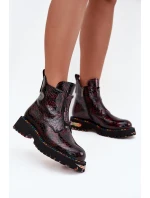 Lakované dámské kotníčková obuv z přírodní kůže s vyhříváním Artiker 57C0165 bordó Lakované dámské kotníčková obuv z přírodní kůže s vyhříváním Artiker 57C0165 bordó