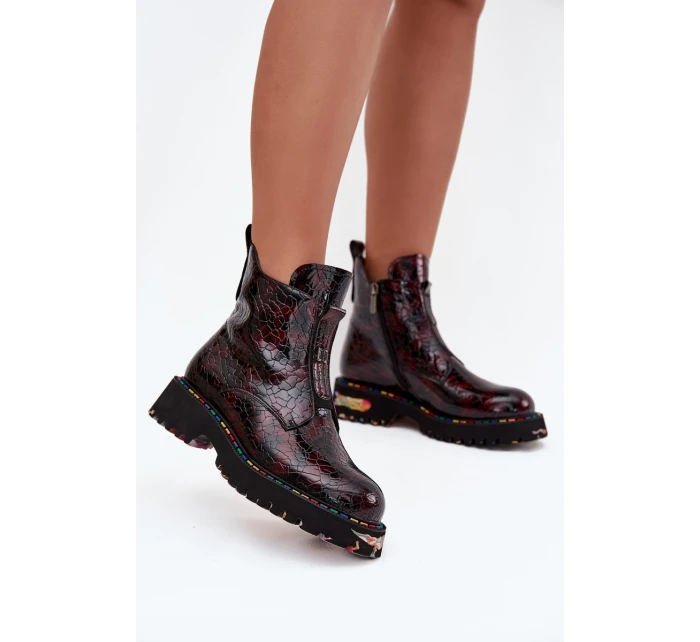 Lakované dámské kotníčková obuv z přírodní kůže s vyhříváním Artiker 57C0165 bordó Lakované dámské kotníčková obuv z přírodní kůže s vyhříváním Artiker 57C0165 bordó