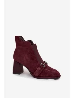 Dámské kotníkové boty z přírodního semiše na podpatku model 21714172 bordó - Artiker