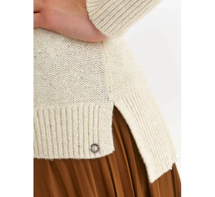 Dámský svetr model 19585985 Ecru se zlatou nití - Top Secret