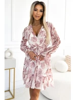 Dámské šifonové šaty s výstřihem, páskem a se vzorem květů model 19726396 - numoco basic