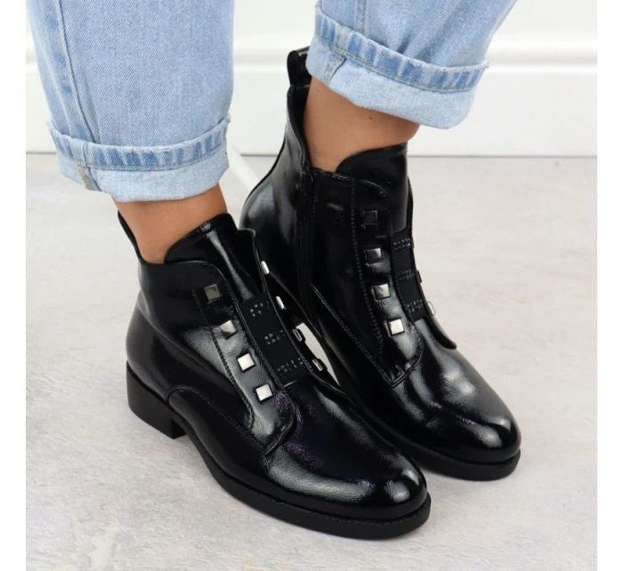 Dámské černé lakované kozačky S.Barski HY52-527 Dámské černé lakované kozačky S.Barski HY52-527