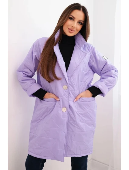 Dámská bunda Plus Size prošívaná s ozdobnými knoflíky a límcem jasně fialová Dámská bunda Plus Size prošívaná s ozdobnými knoflíky a límcem jasně fialová