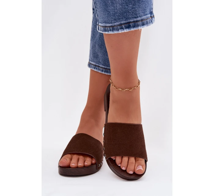 Dámské pantofle s přezkami na nízkém podpatku Čokoládové Amelvessa