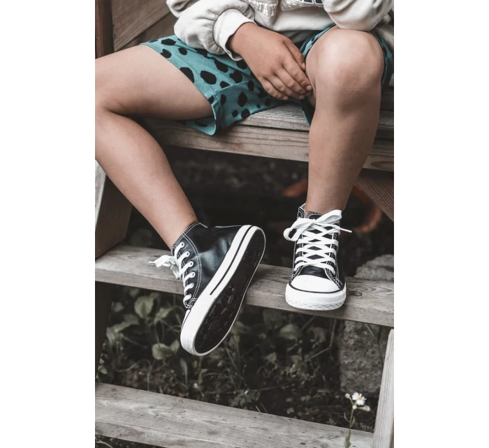 Dětské kožené vysoké tenisky Černe a bíle Marney Dětské kožené vysoké tenisky Černe a bíle Marney