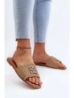 Dámské ploché pantofle s prýmkem a zdobením, Béžová Omenna Dámské ploché pantofle s prýmkem a zdobením, Béžová Omenna