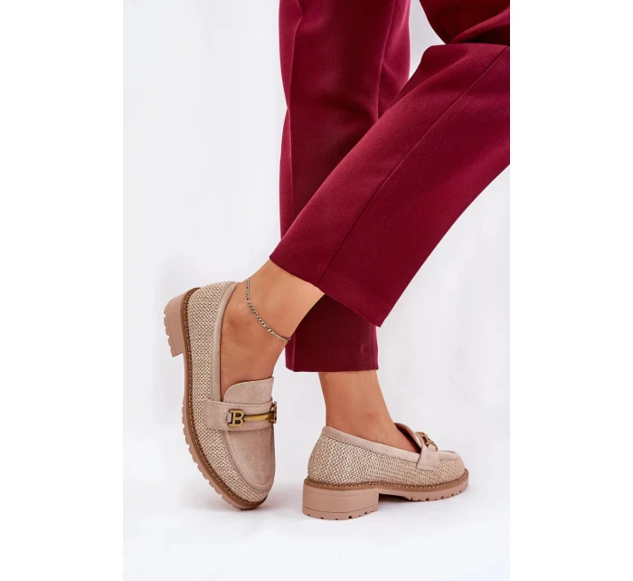 Dámské mokasíny s pletením a zlatým detailem Seffolia – béžové Dámské mokasíny s pletením a zlatým detailem Seffolia – béžové